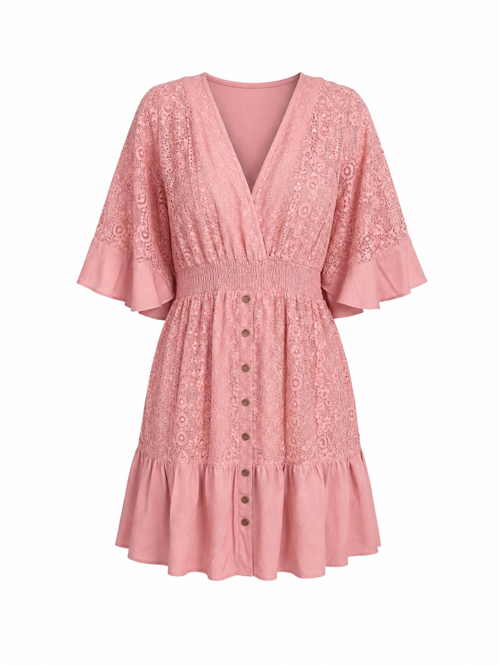 SHEIN Pink Lace Button-Front Mini Dress